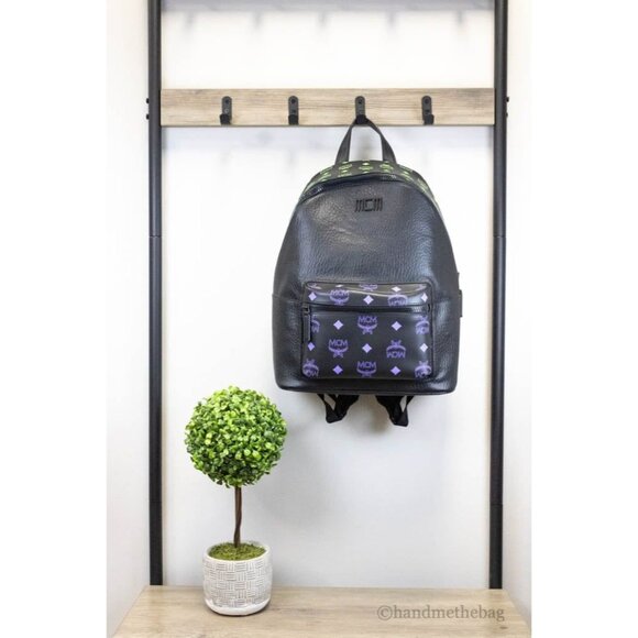 NEW MCM Color Splash Visetos Backpack Green Purple Medium Mixed Leather Bookbag - Picture 2 of 12